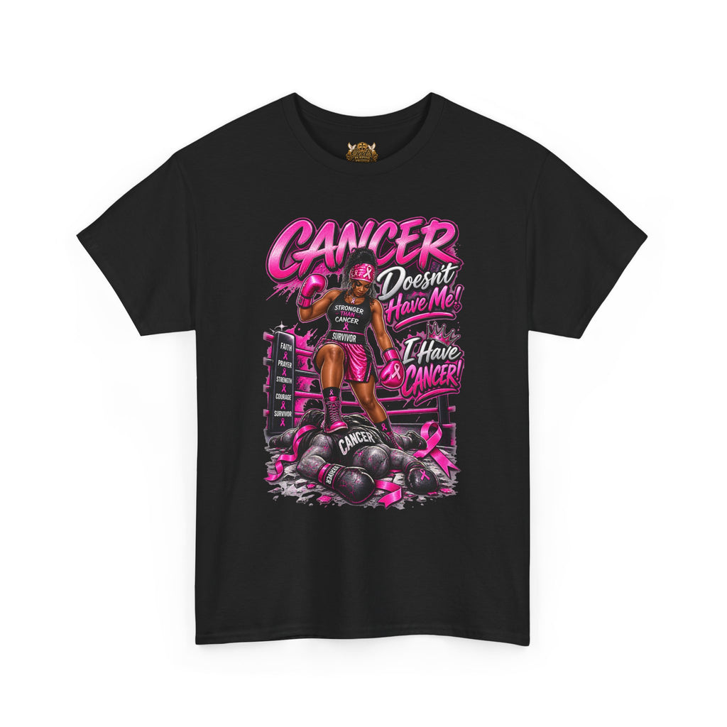 Breast Cancer Fighter Tee — "Cancer Doesn’t Know Who I Have Knocked" Boxing Design