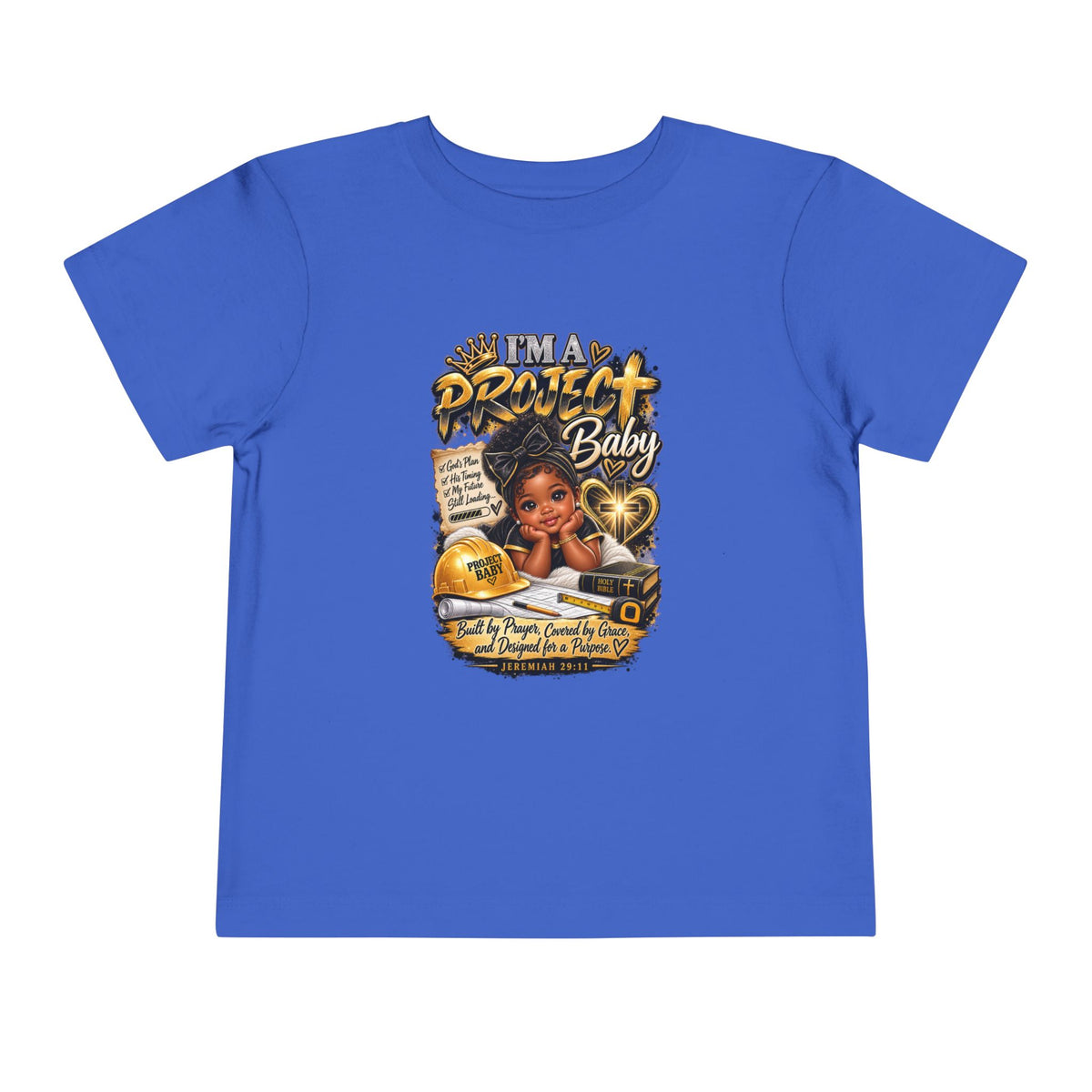 Toddler Tee — "I'm a Project Baby" Afro Girl Construction Graphic