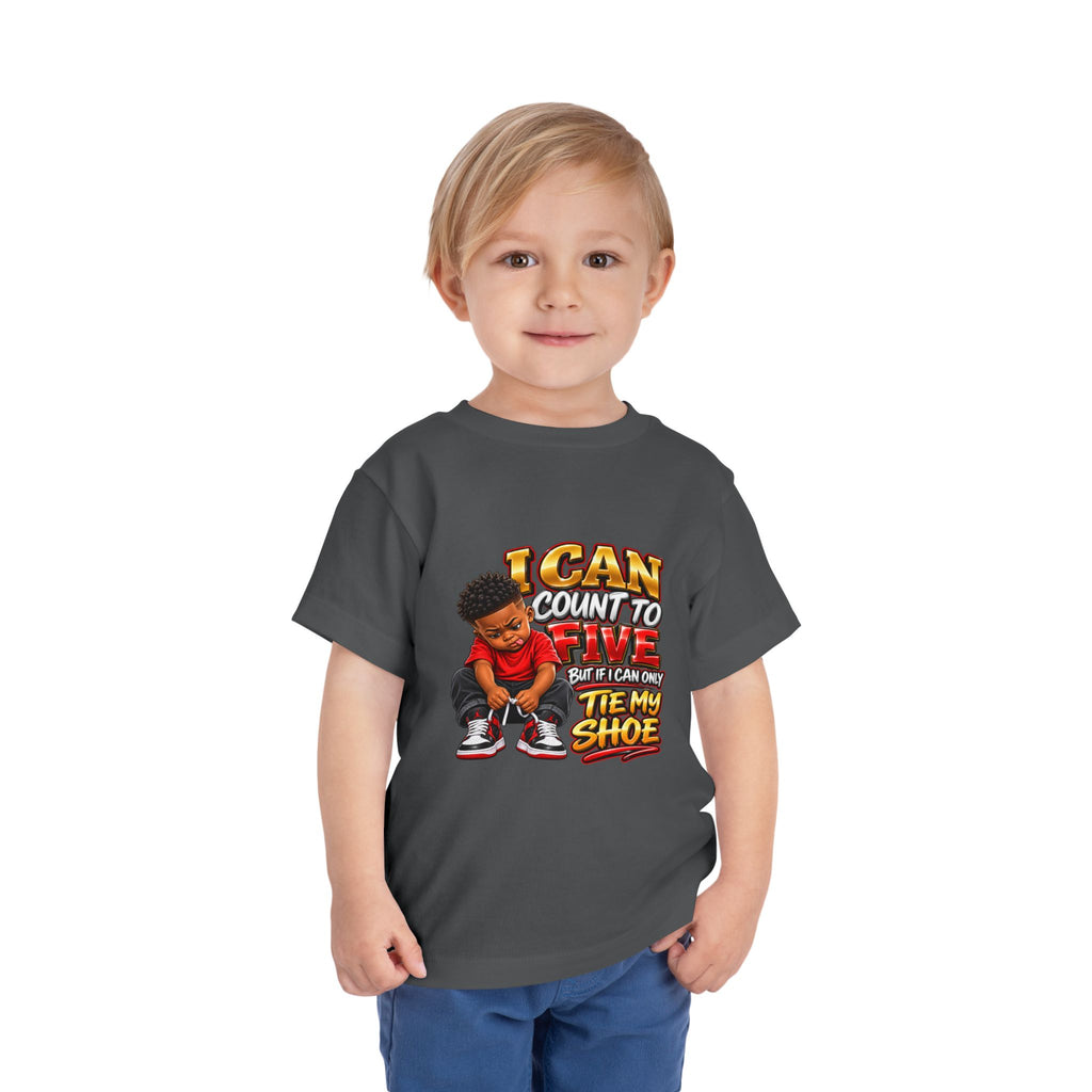 Toddler Tee — "I Can Count to Five But I Can Only Tie My Shoe" Graphic