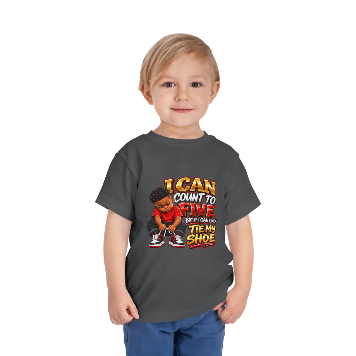 Toddler Tee — "I Can Count to Five But I Can Only Tie My Shoe" Graphic