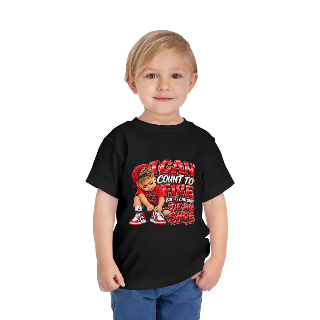 Toddler Tee — "I Can Count to Five But I Can Only Tie My Shoe" Cute Boy Graphic