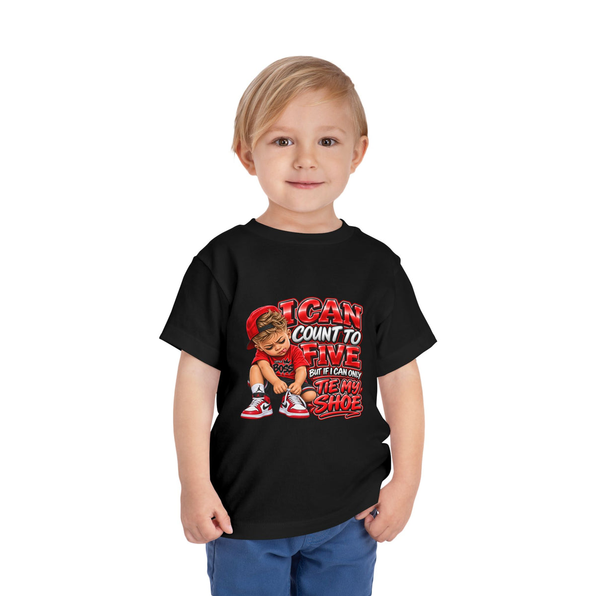 Toddler Tee — "I Can Count to Five But I Can Only Tie My Shoe" Cute Boy Graphic