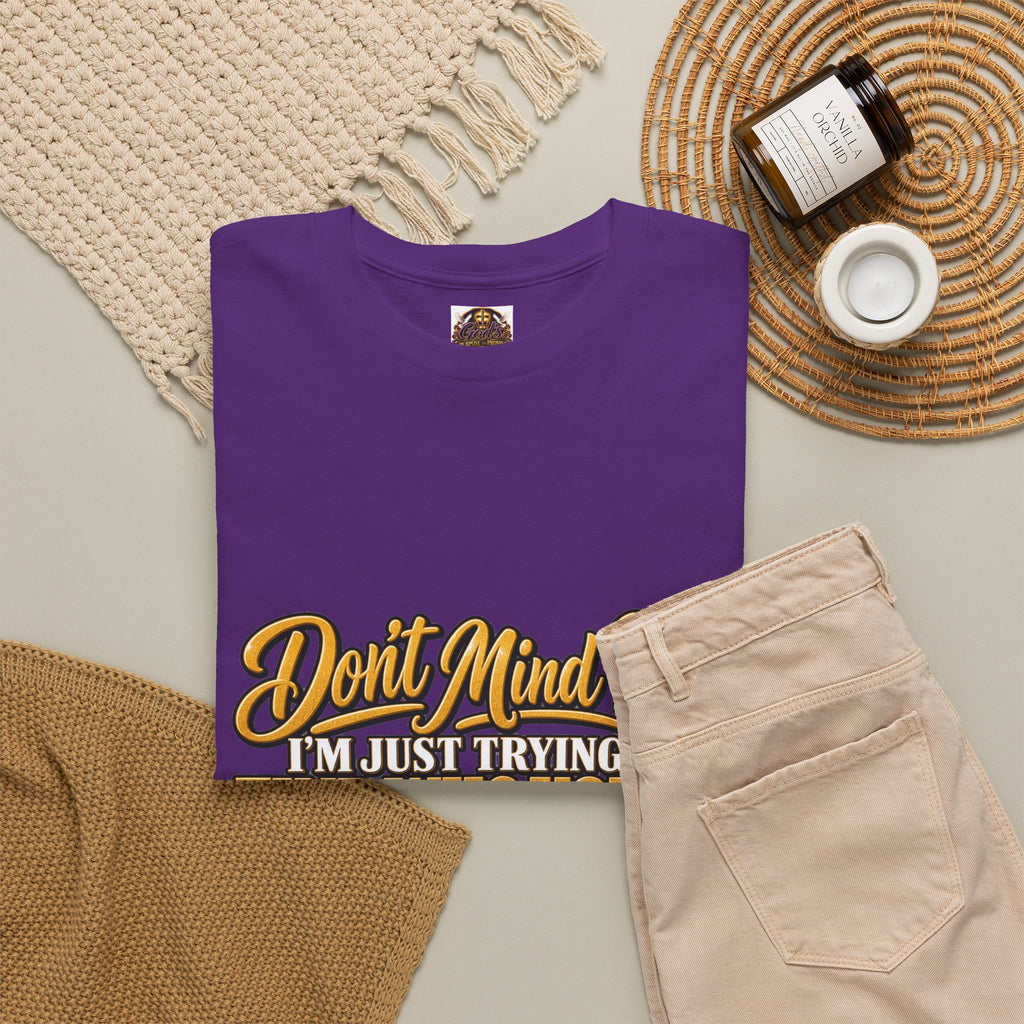 Don't Mind Me "I'm Just Trying to Find Who You're Talking To" Tee — Funny Graphic T-Shirt with Curious Woman Back Print