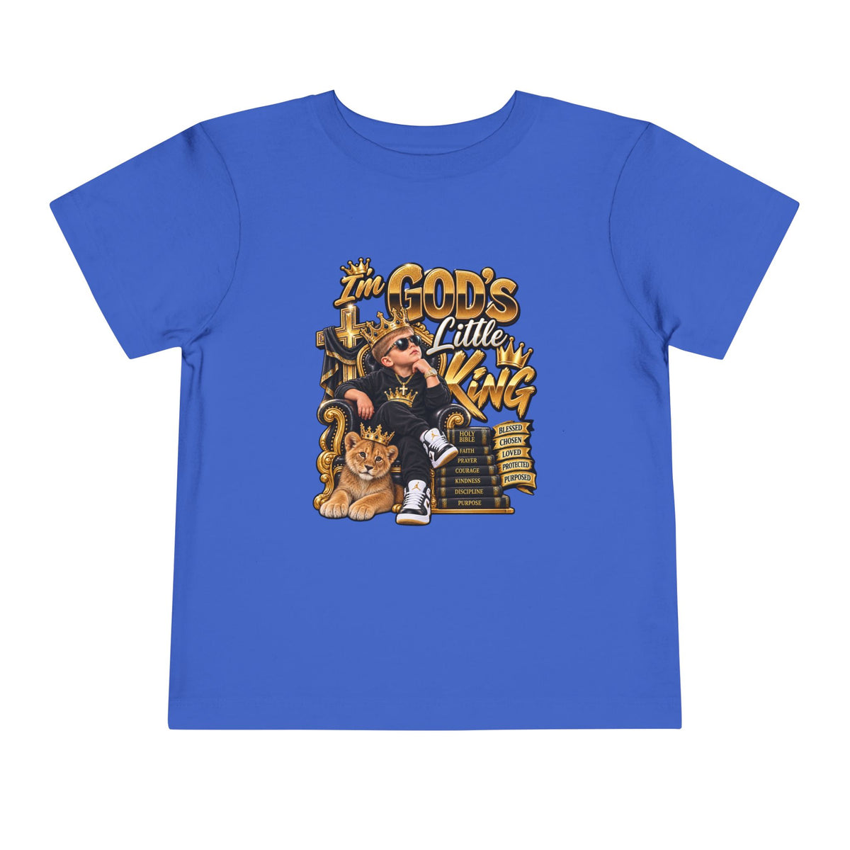 Toddler Tee — "The God's Little King" Graphic Shirt (Lion & Crown)