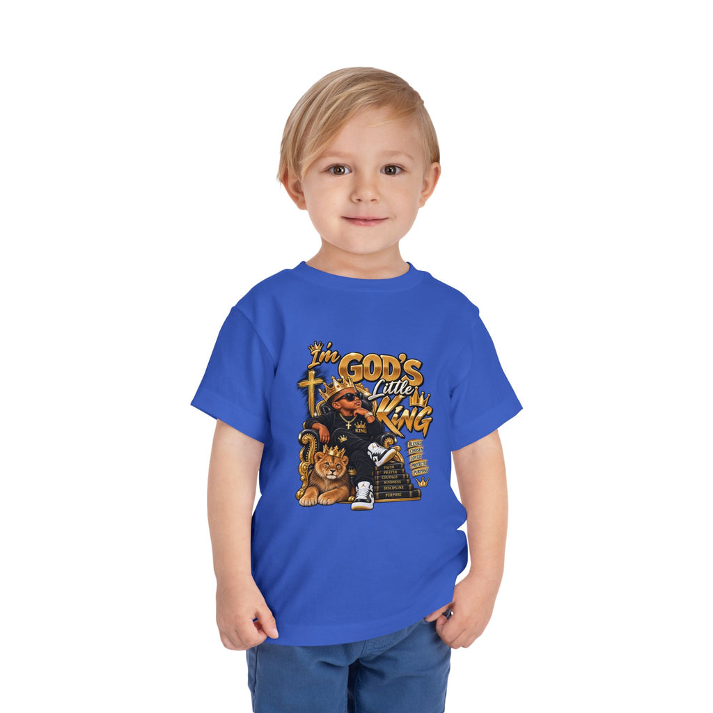 Toddler Tee — "I'm God's Little King" Christian Lion Graphic Shirt