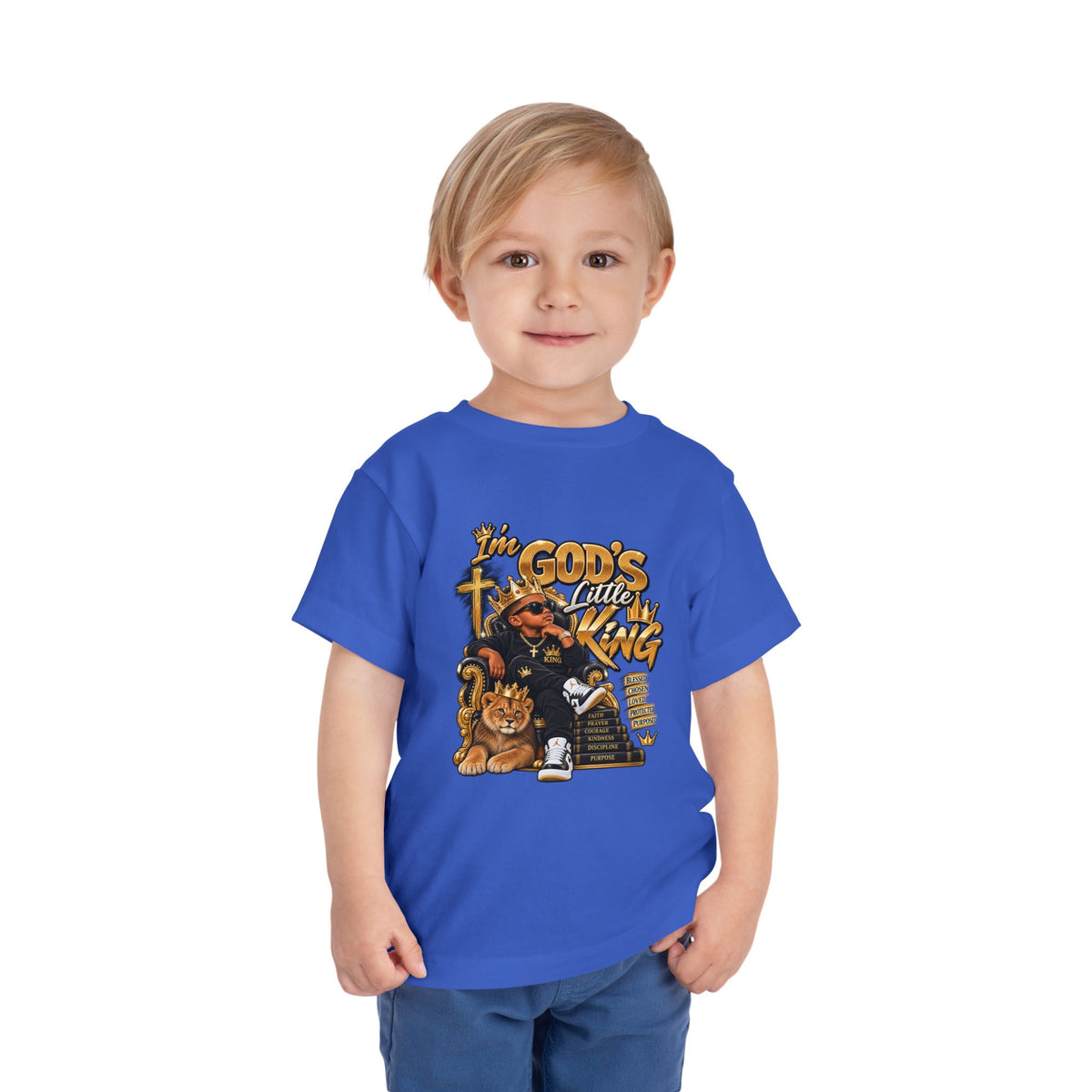 Toddler Tee — "I'm God's Little King" Christian Lion Graphic Shirt