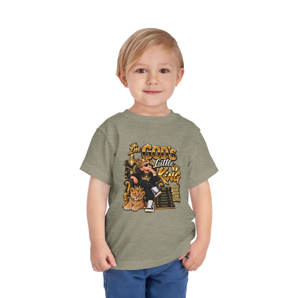 Toddler Tee — "The God's Little King" Graphic Shirt (Lion & Crown)