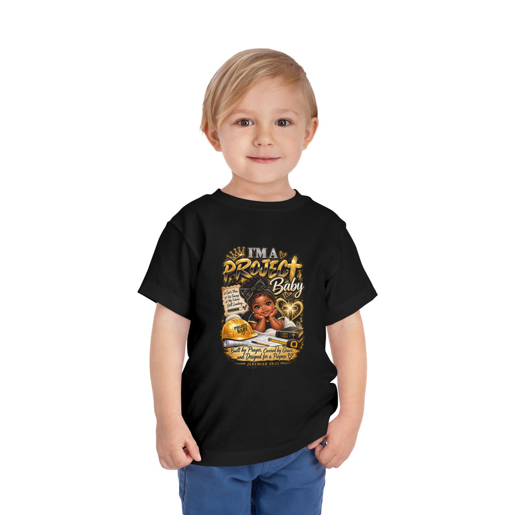 Toddler Tee — "I'm a Project Baby" Afro Girl Construction Graphic