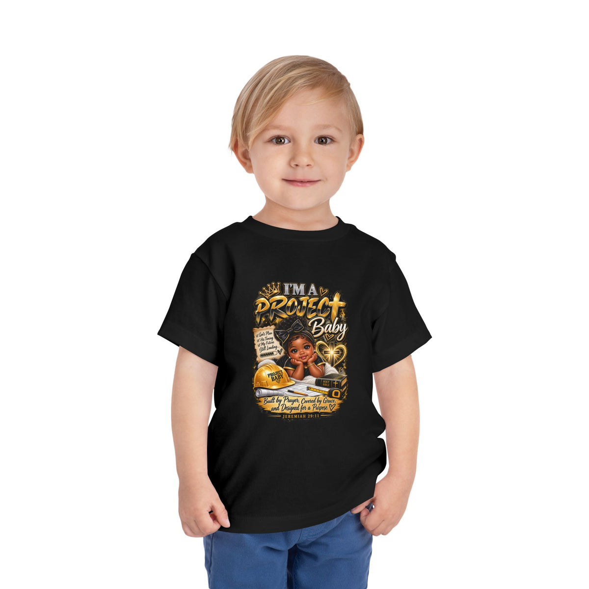 Toddler Tee — "I'm a Project Baby" Afro Girl Construction Graphic