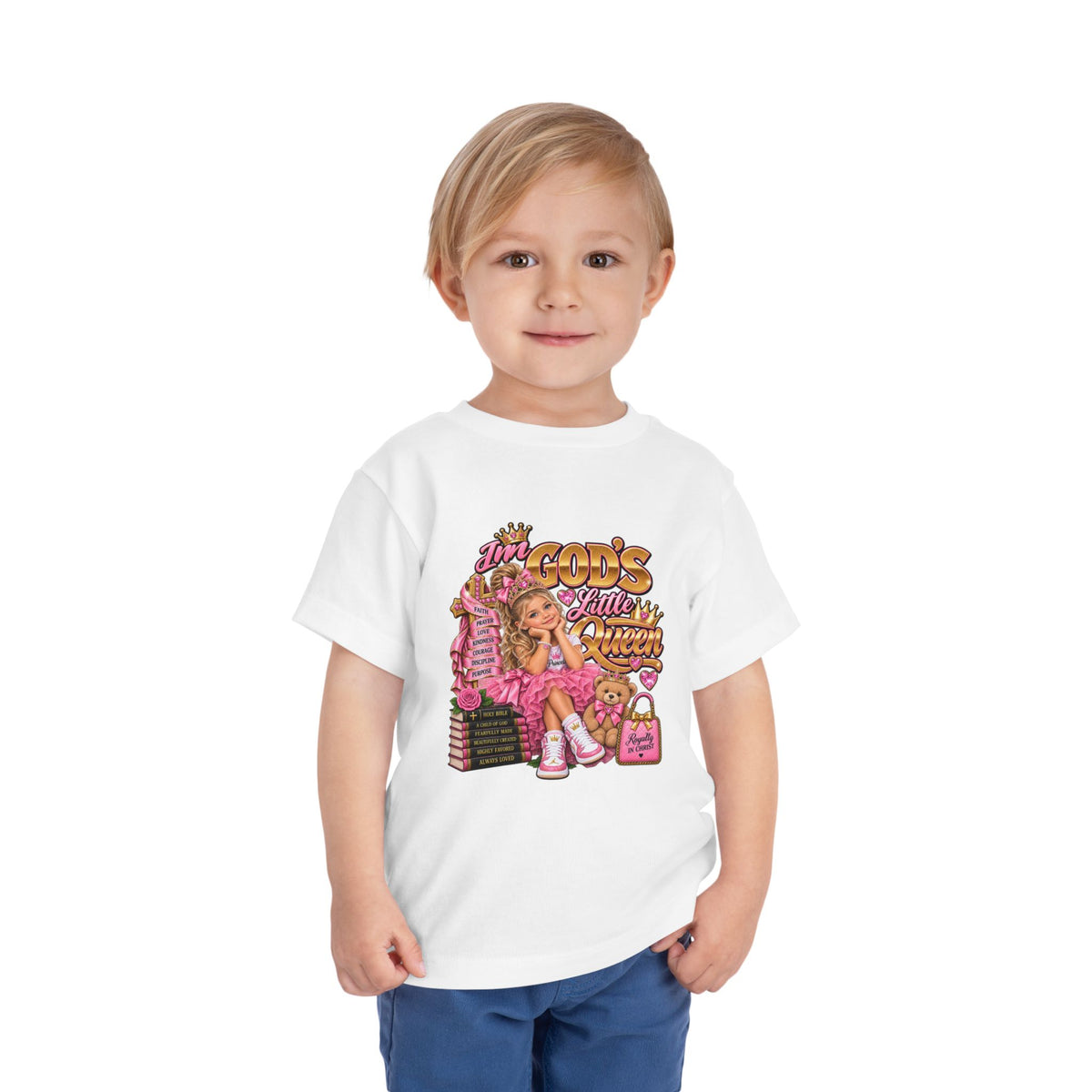Toddler Tee — "God’s Little Queen" Pink Princess Graphic