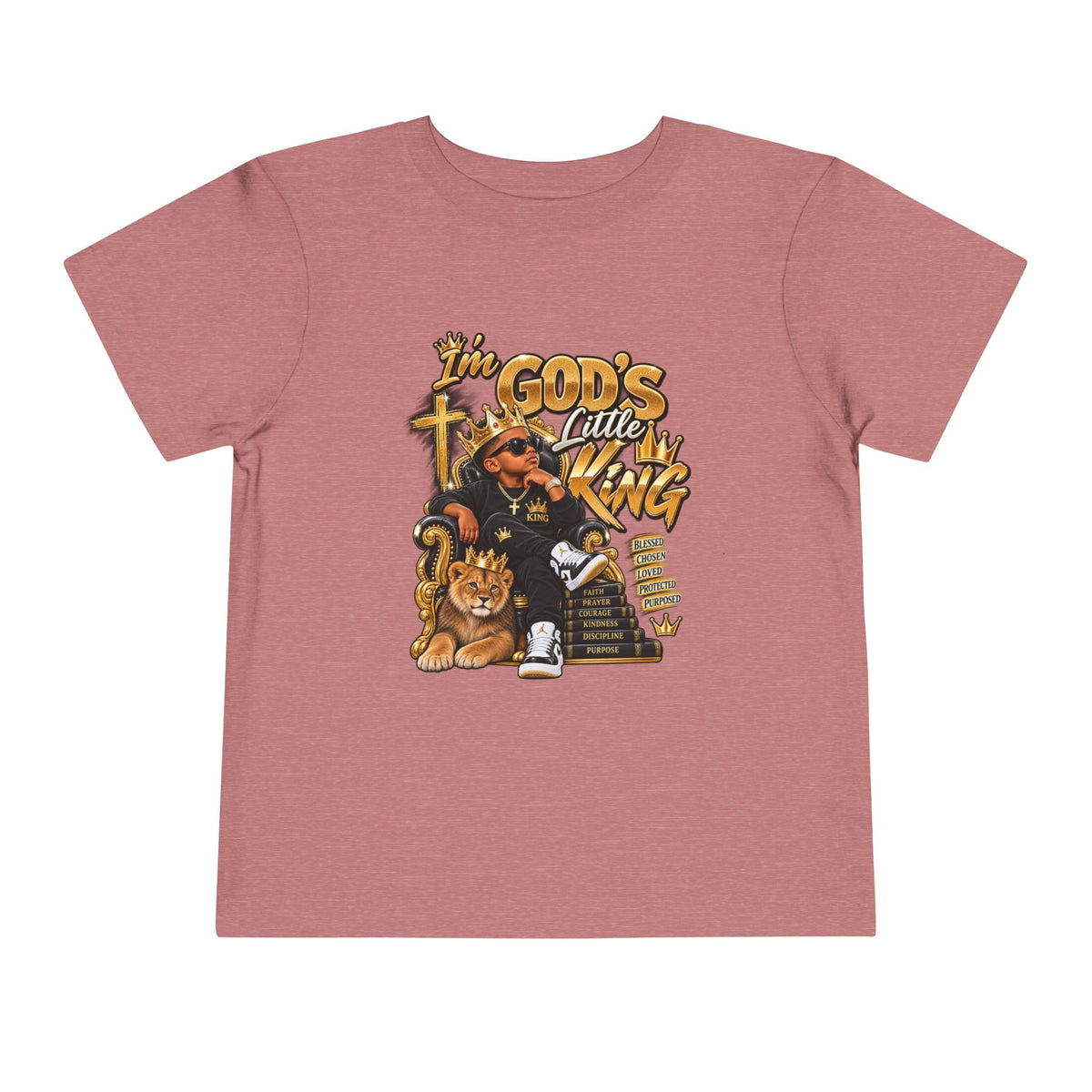 Toddler Tee — "I'm God's Little King" Christian Lion Graphic Shirt