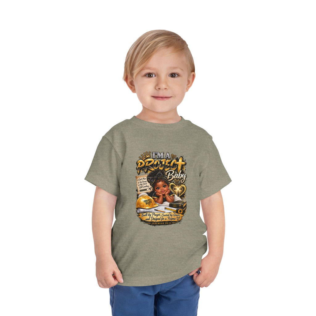 Toddler Tee — "I'm a Project Baby" Afro Girl Construction Graphic