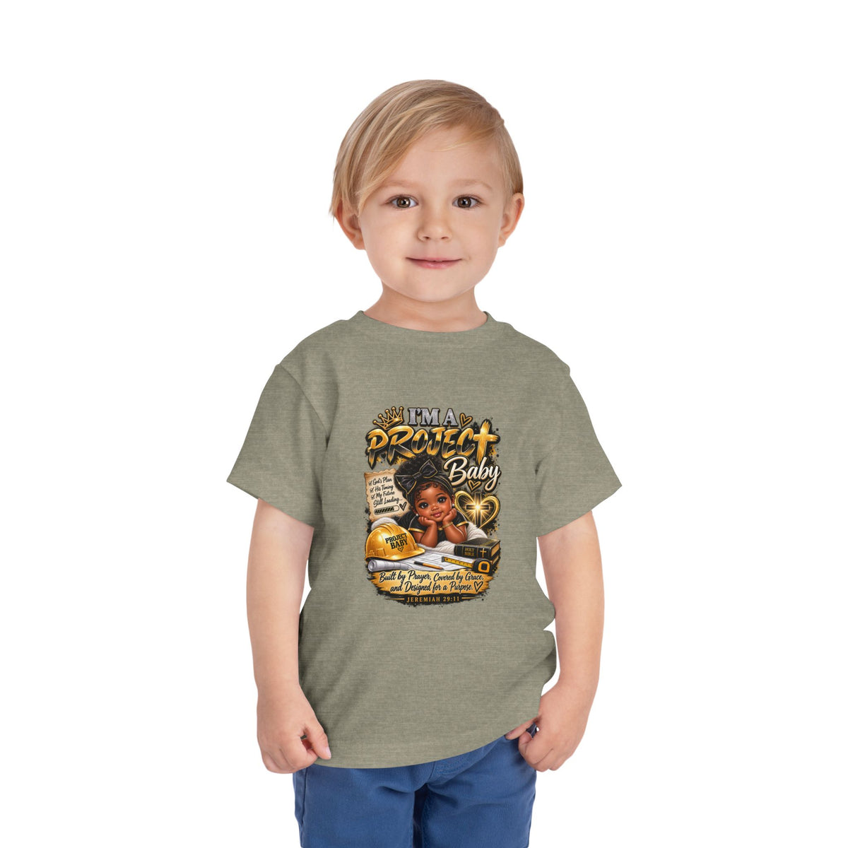 Toddler Tee — "I'm a Project Baby" Afro Girl Construction Graphic
