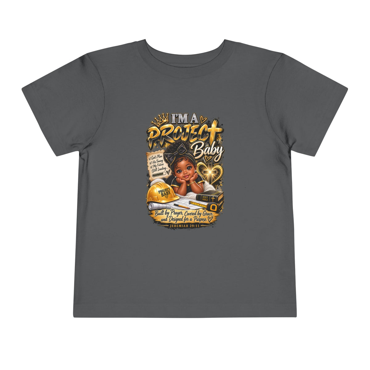 Toddler Tee — "I'm a Project Baby" Afro Girl Construction Graphic