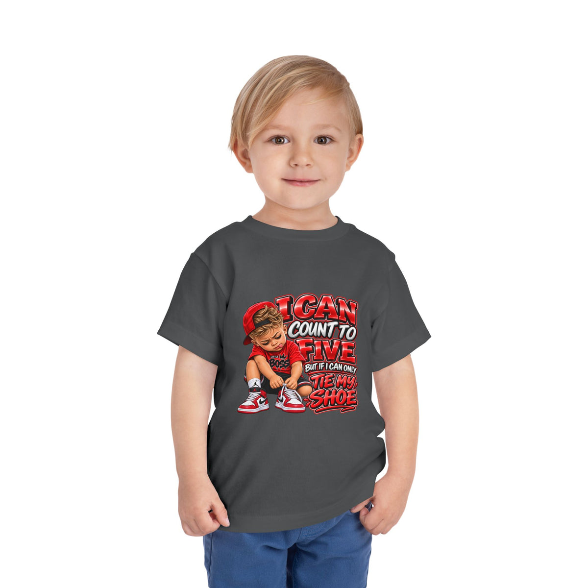 Toddler Tee — "I Can Count to Five But I Can Only Tie My Shoe" Cute Boy Graphic