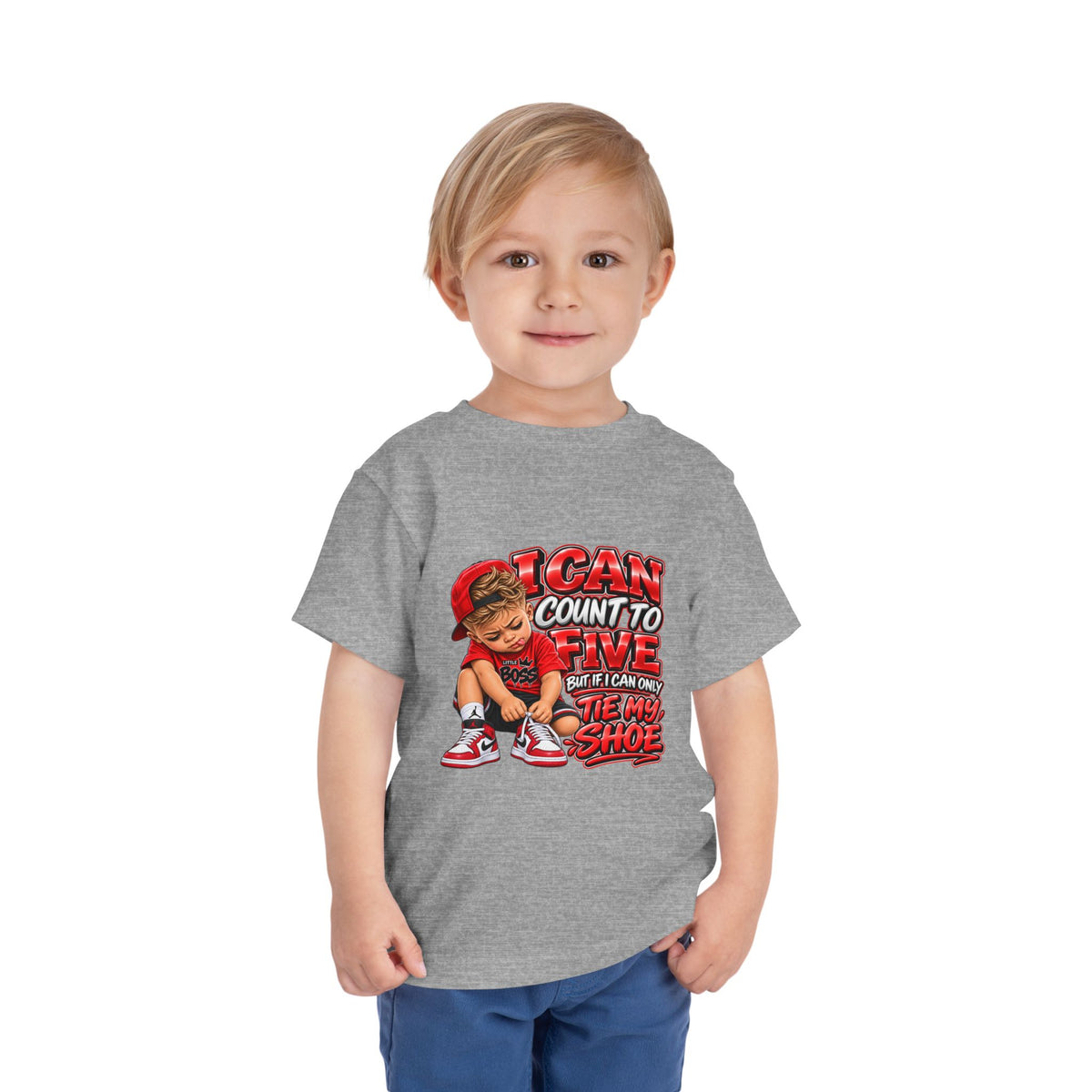 Toddler Tee — "I Can Count to Five But I Can Only Tie My Shoe" Cute Boy Graphic