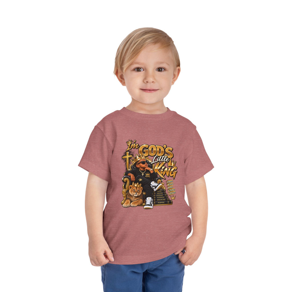Toddler Tee — "I'm God's Little King" Christian Lion Graphic Shirt
