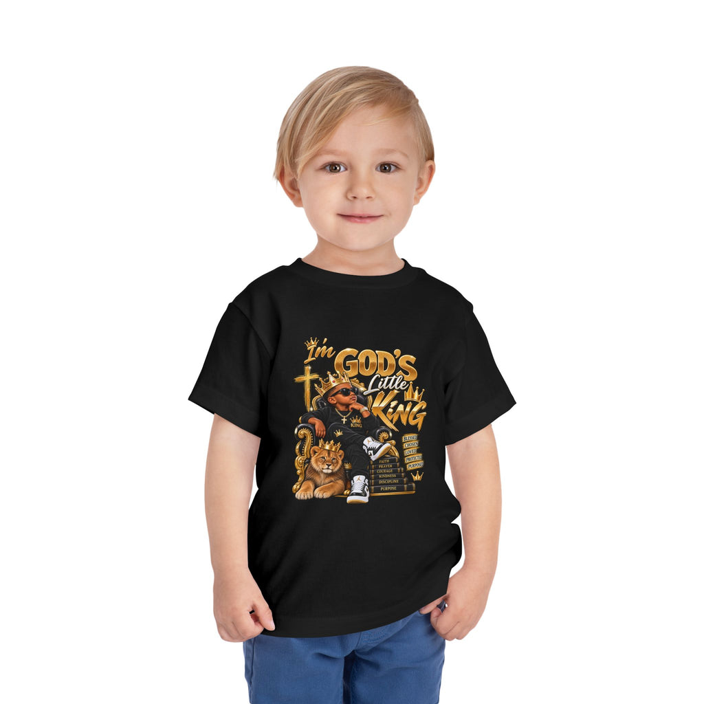 Toddler Tee — "I'm God's Little King" Christian Lion Graphic Shirt