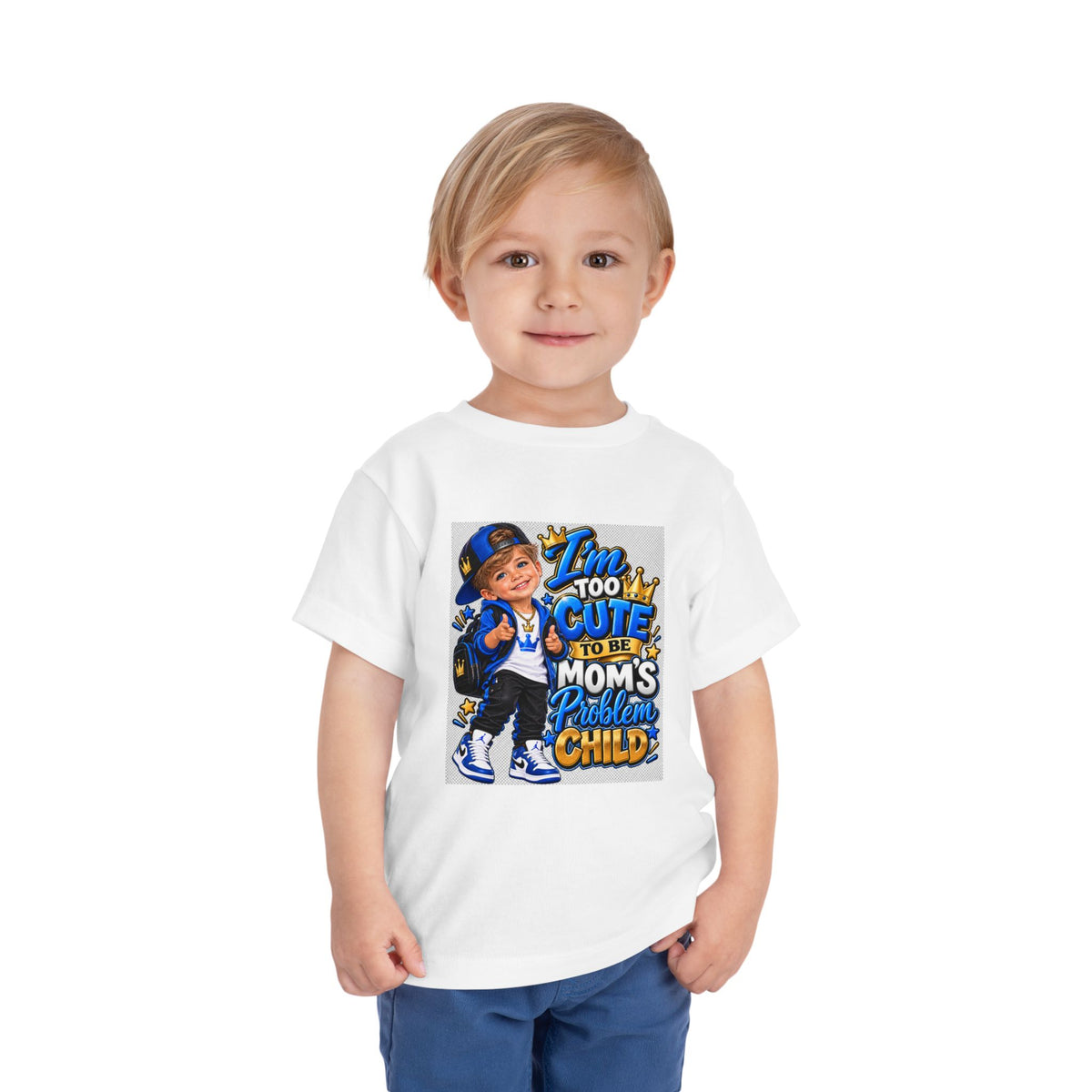 Toddler Tee — "Too Cute to Be Mom's Problem Child" Graphic