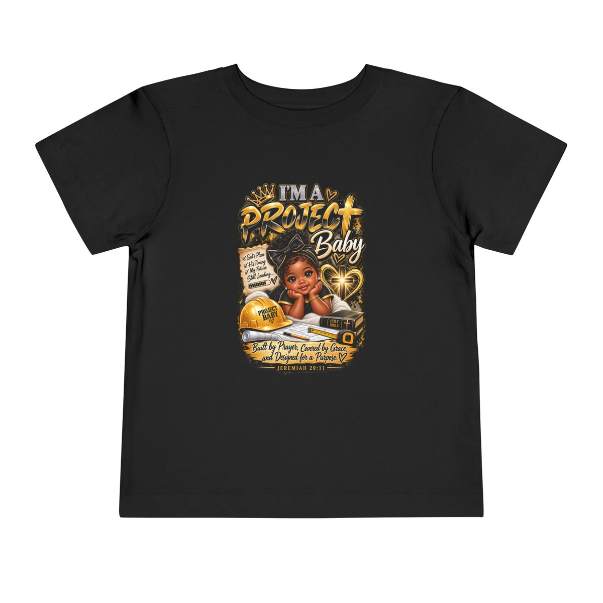 Toddler Tee — "I'm a Project Baby" Afro Girl Construction Graphic