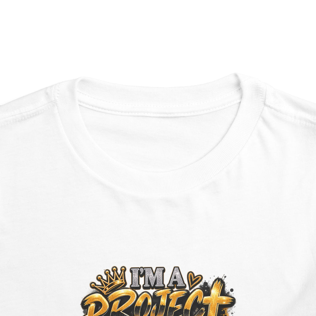 Toddler Tee — "I'm a Project Baby" Afro Girl Construction Graphic