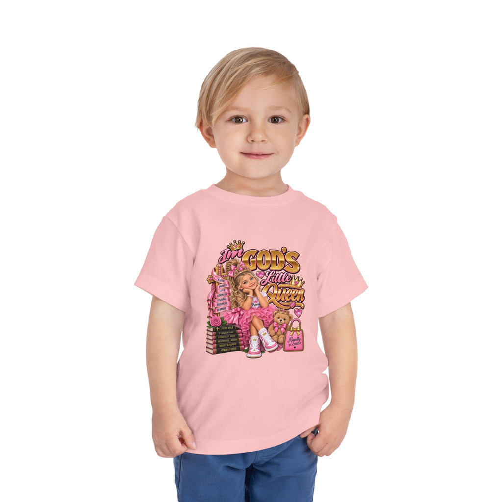 Toddler Tee — "God’s Little Queen" Pink Princess Graphic