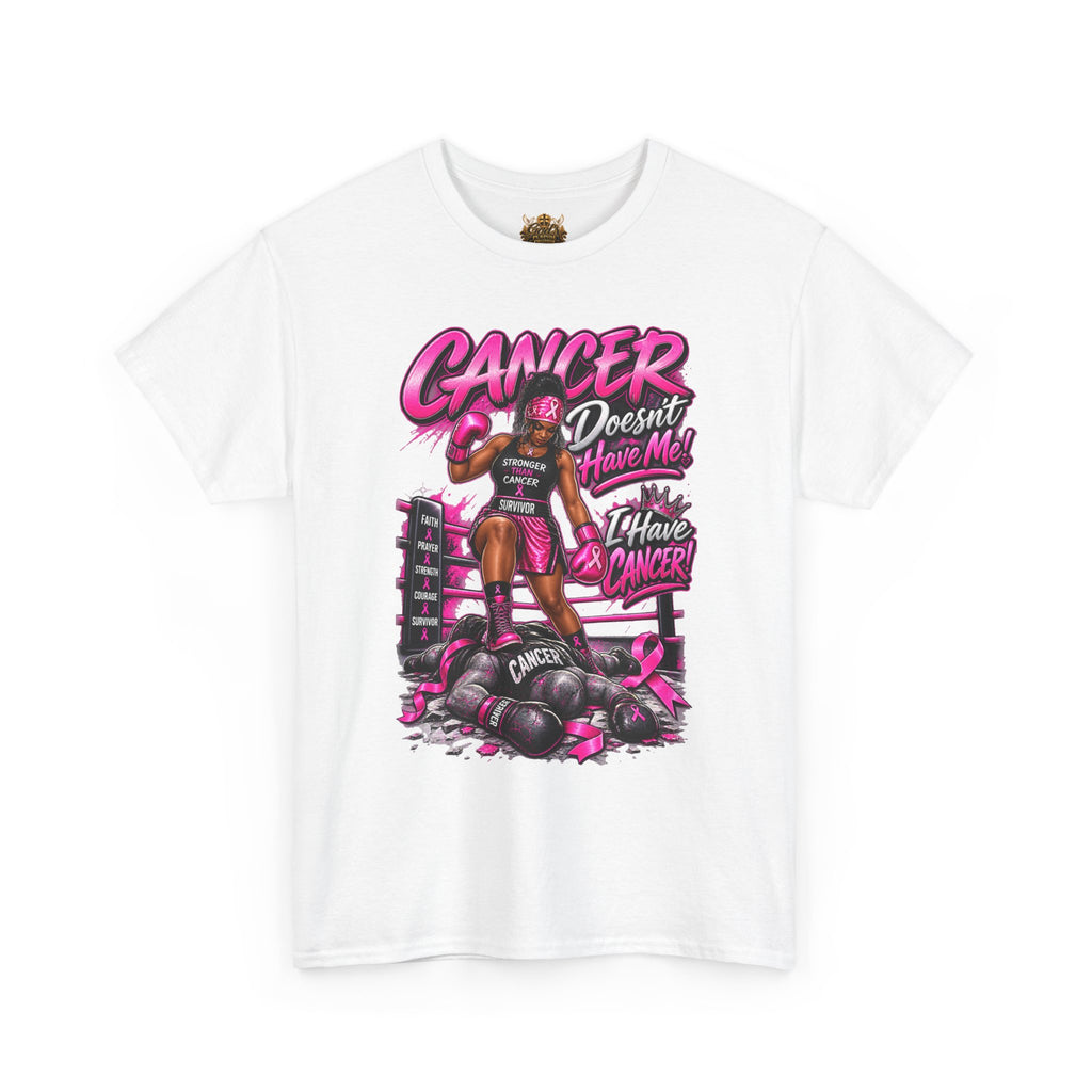 Breast Cancer Fighter Tee — "Cancer Doesn’t Know Who I Have Knocked" Boxing Design