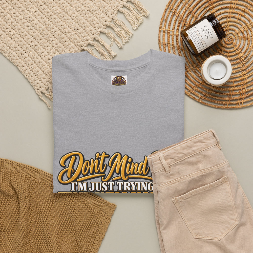 Don't Mind Me "I'm Just Trying to Find Who You're Talking To" Tee — Funny Graphic T-Shirt with Curious Woman Back Print