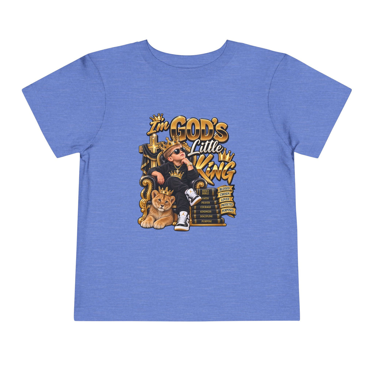 Toddler Tee — "The God's Little King" Graphic Shirt (Lion & Crown)