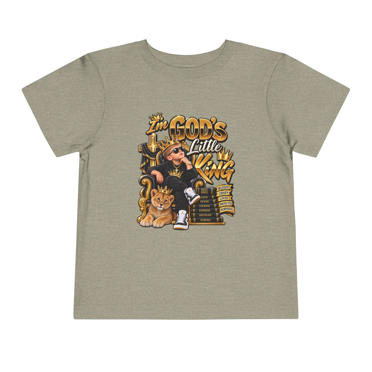 Toddler Tee — "The God's Little King" Graphic Shirt (Lion & Crown)