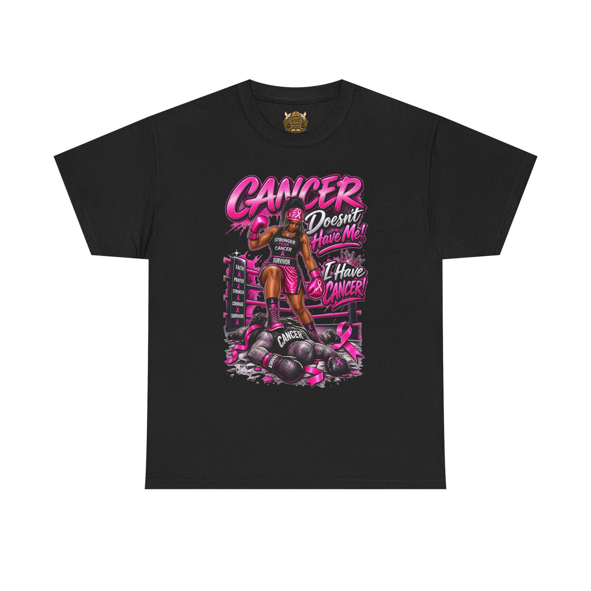 Breast Cancer Fighter Tee — "Cancer Doesn’t Know Who I Have Knocked" Boxing Design
