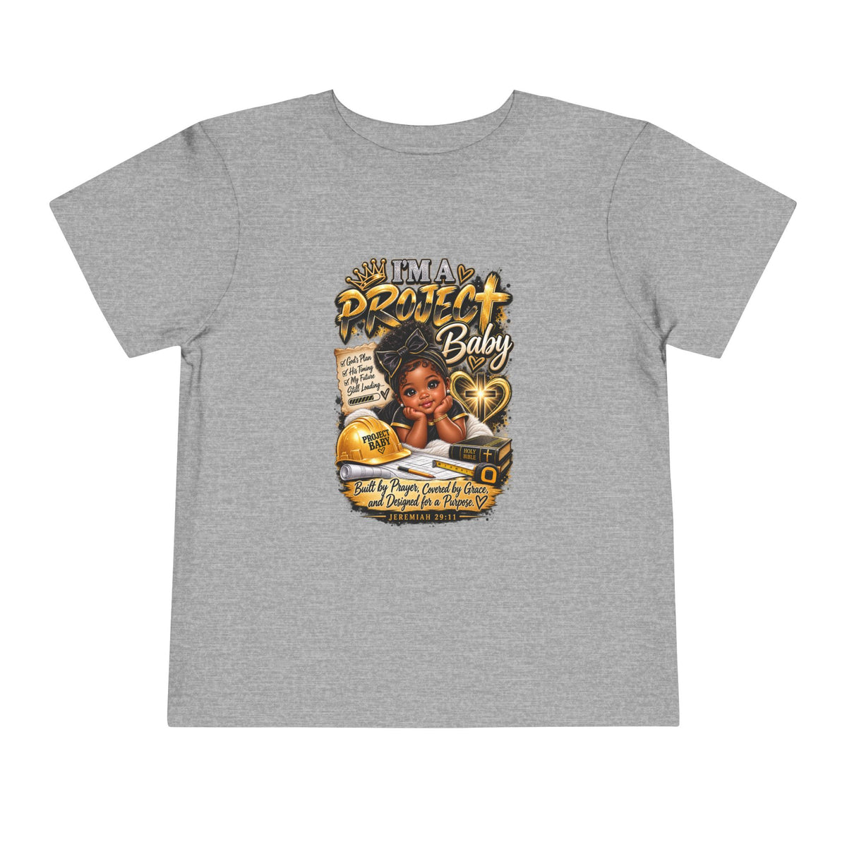 Toddler Tee — "I'm a Project Baby" Afro Girl Construction Graphic