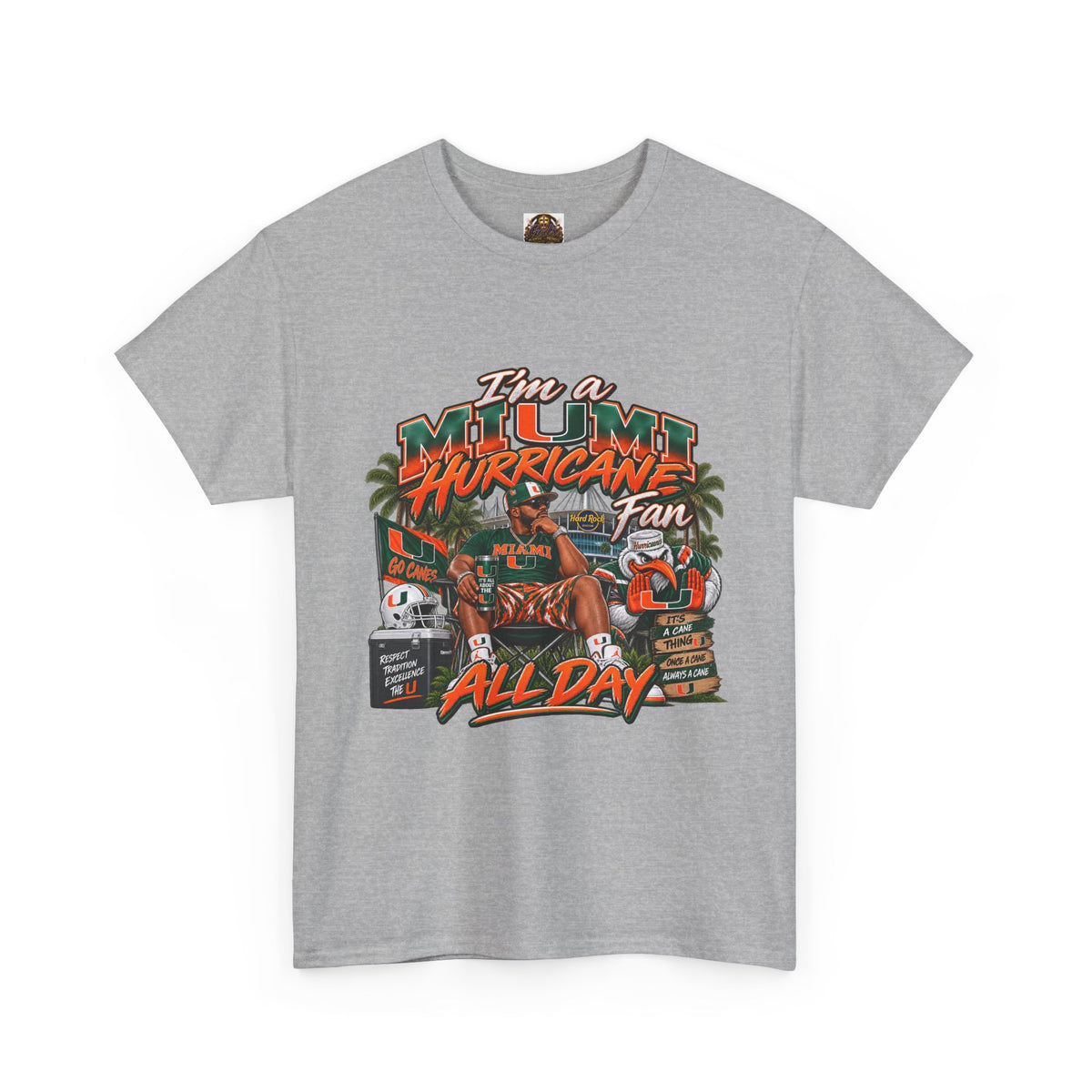 Miami Hurricanes Fan T-Shirt – “I’m a Miami Hurricane Fan All Day” Game Day Tee
