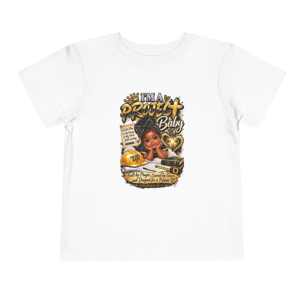 Toddler Tee — "I'm a Project Baby" Afro Girl Construction Graphic