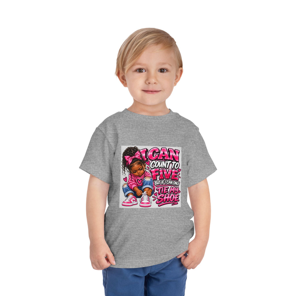 Toddler Tee — "I Can Count to Five But I Can Only Tie My Shoe" Cute Girl Graphic