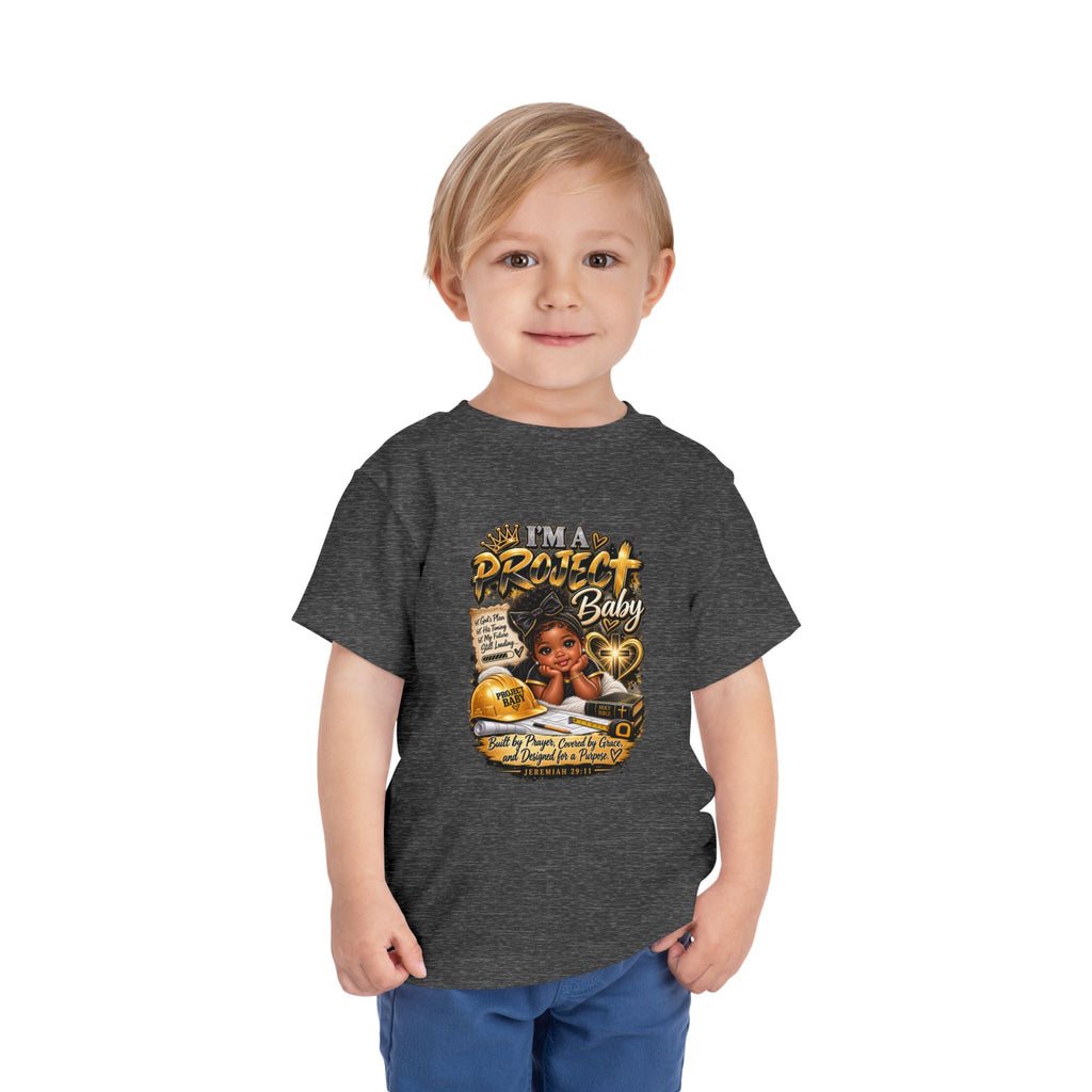 Toddler Tee — "I'm a Project Baby" Afro Girl Construction Graphic