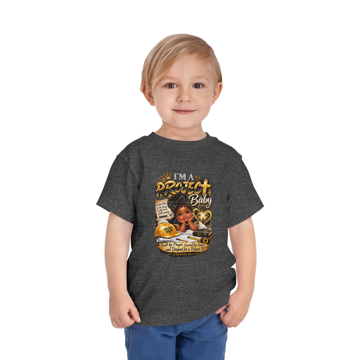 Toddler Tee — "I'm a Project Baby" Afro Girl Construction Graphic