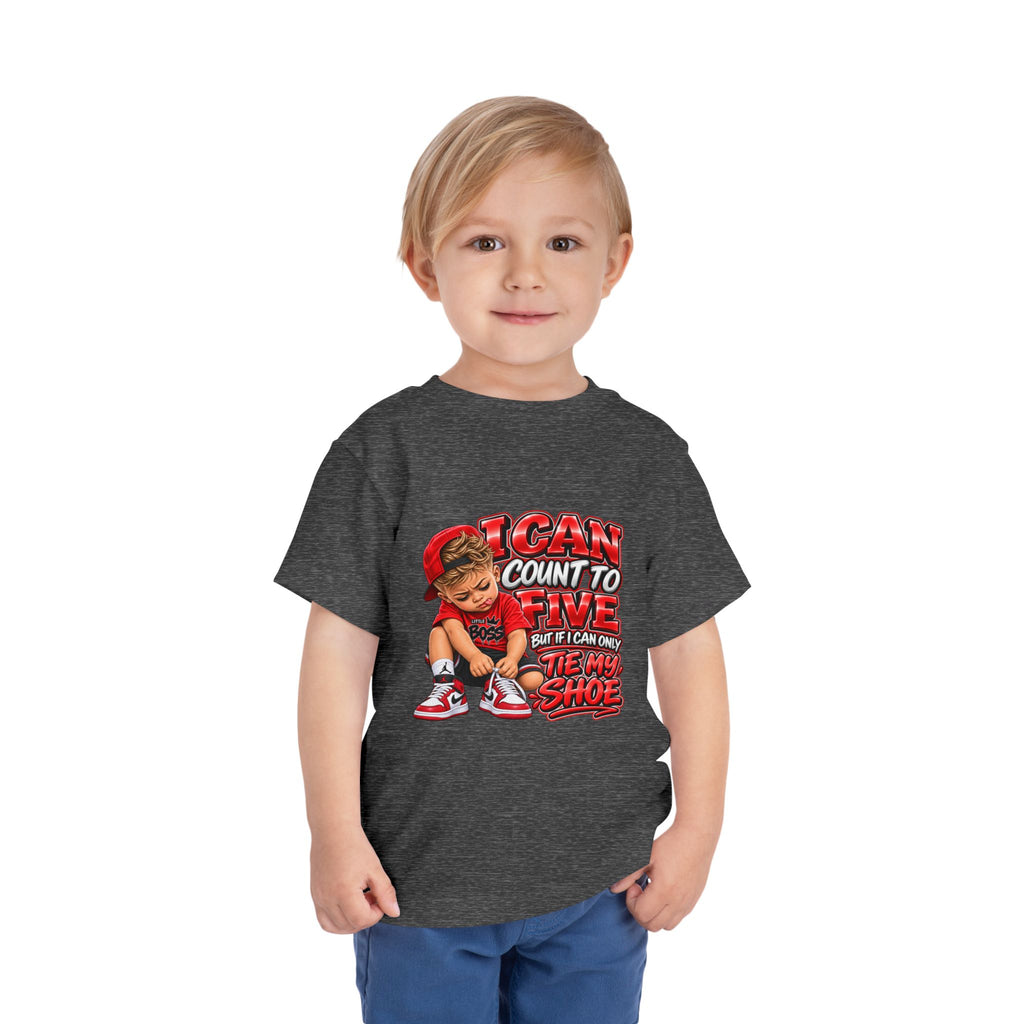 Toddler Tee — "I Can Count to Five But I Can Only Tie My Shoe" Cute Boy Graphic