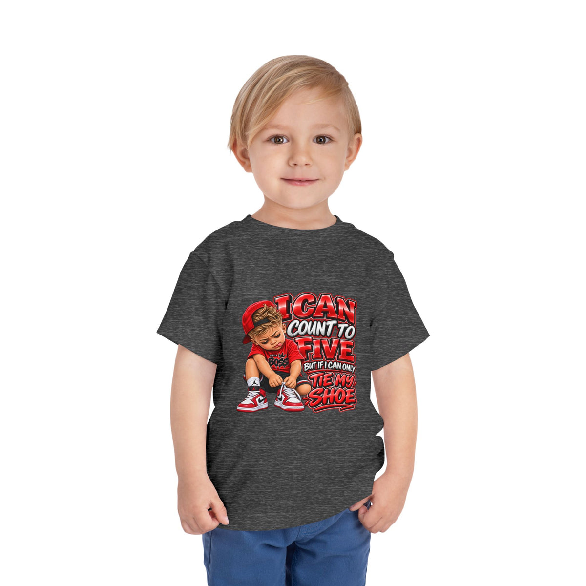Toddler Tee — "I Can Count to Five But I Can Only Tie My Shoe" Cute Boy Graphic