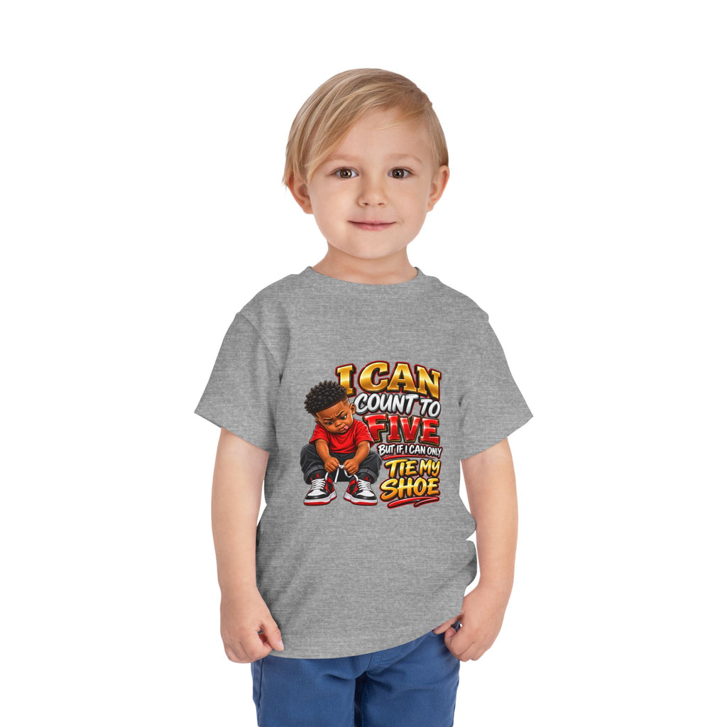 Toddler Tee — "I Can Count to Five But I Can Only Tie My Shoe" Graphic