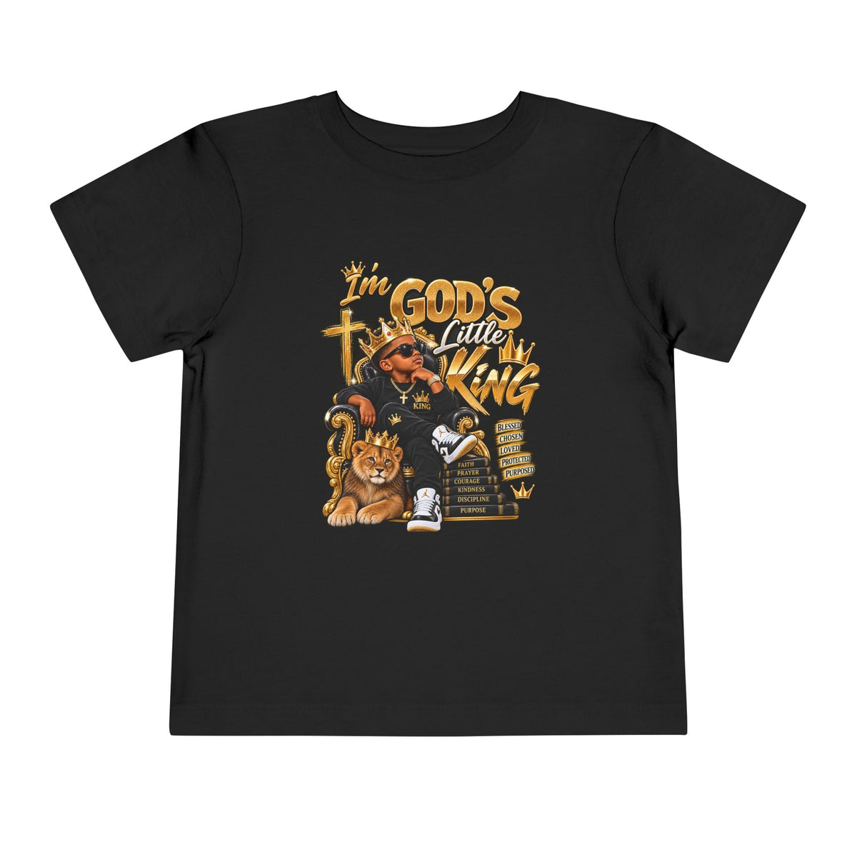 Toddler Tee — "I'm God's Little King" Christian Lion Graphic Shirt