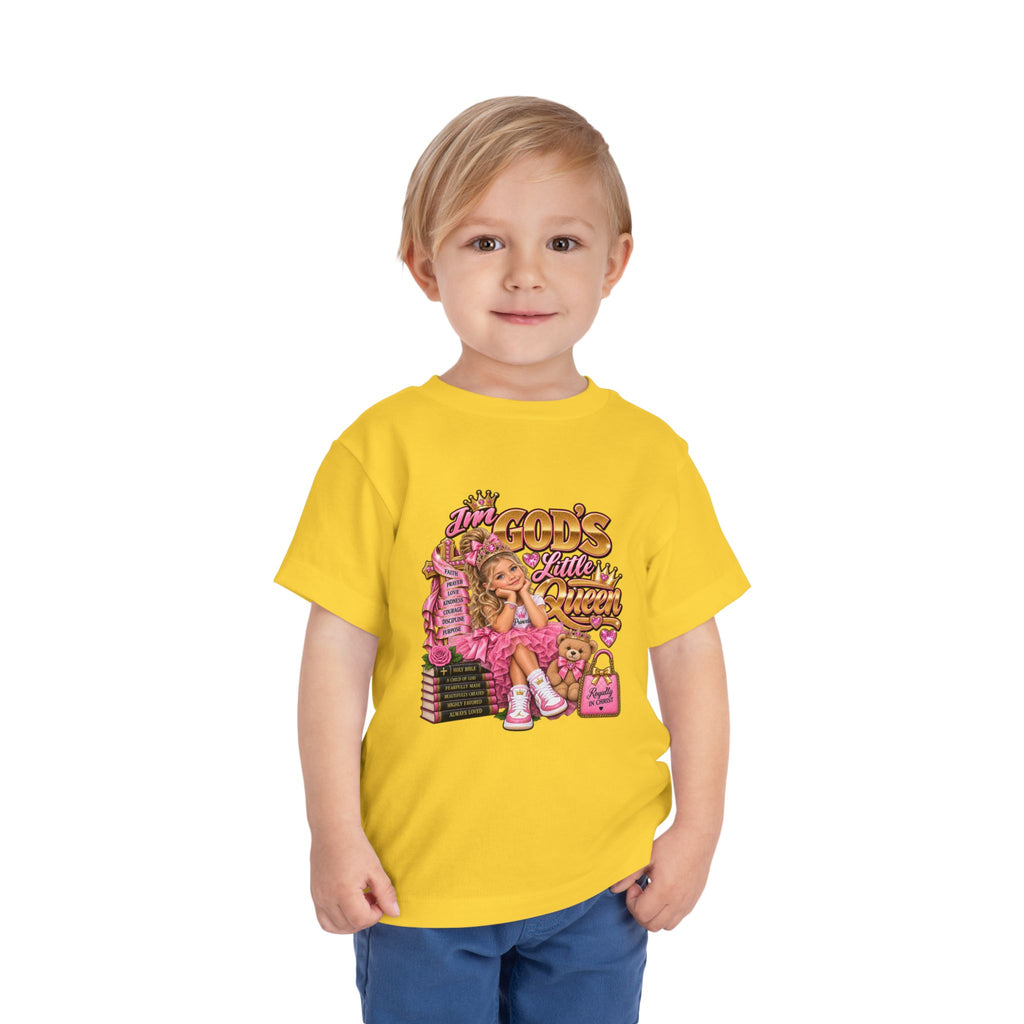 Toddler Tee — "God’s Little Queen" Pink Princess Graphic
