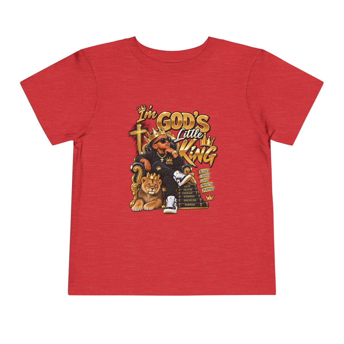 Toddler Tee — "I'm God's Little King" Christian Lion Graphic Shirt