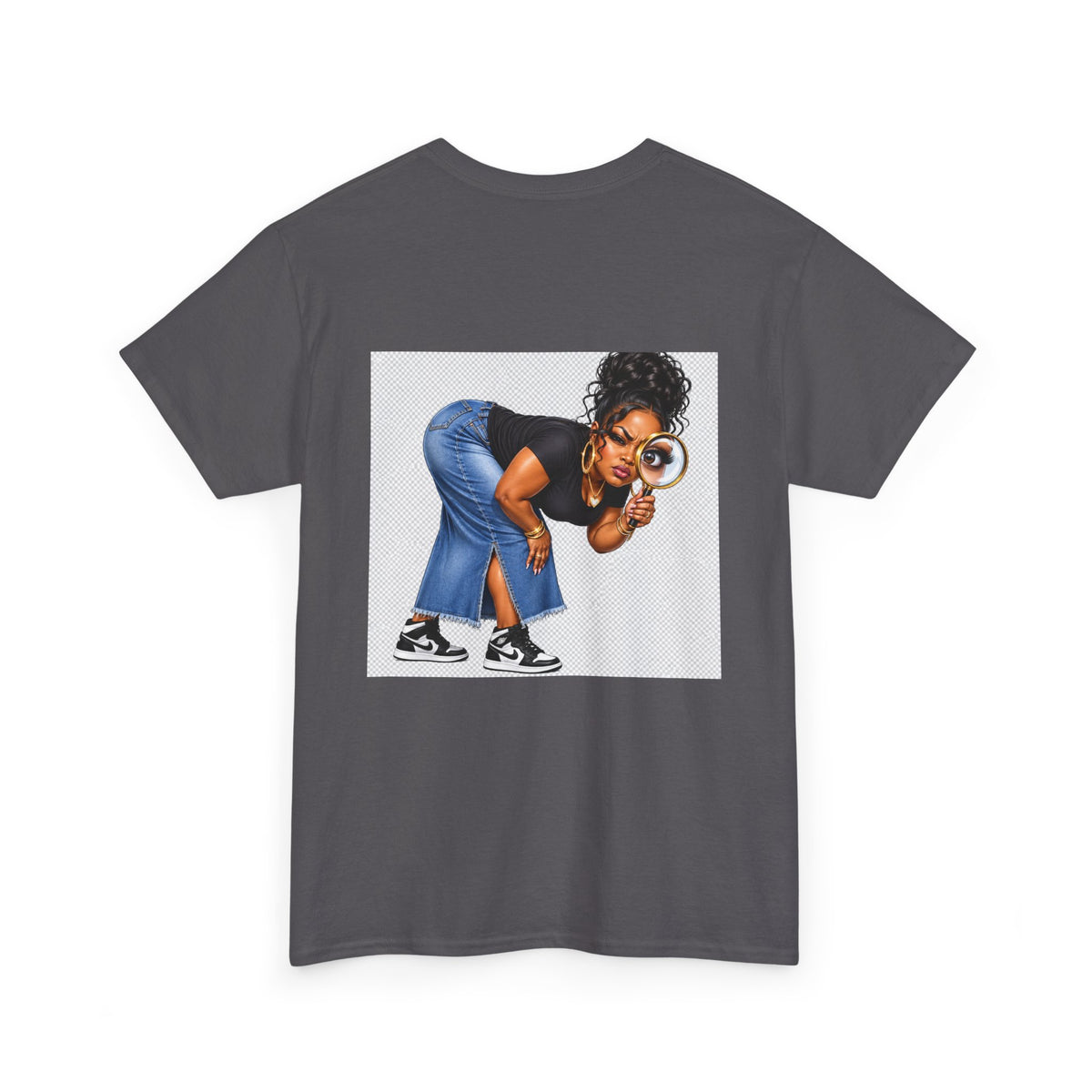Don't Mind Me "I'm Just Trying to Find Who You're Talking To" Tee — Funny Graphic T-Shirt with Curious Woman Back Print