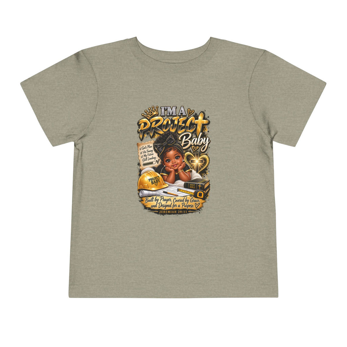 Toddler Tee — "I'm a Project Baby" Afro Girl Construction Graphic