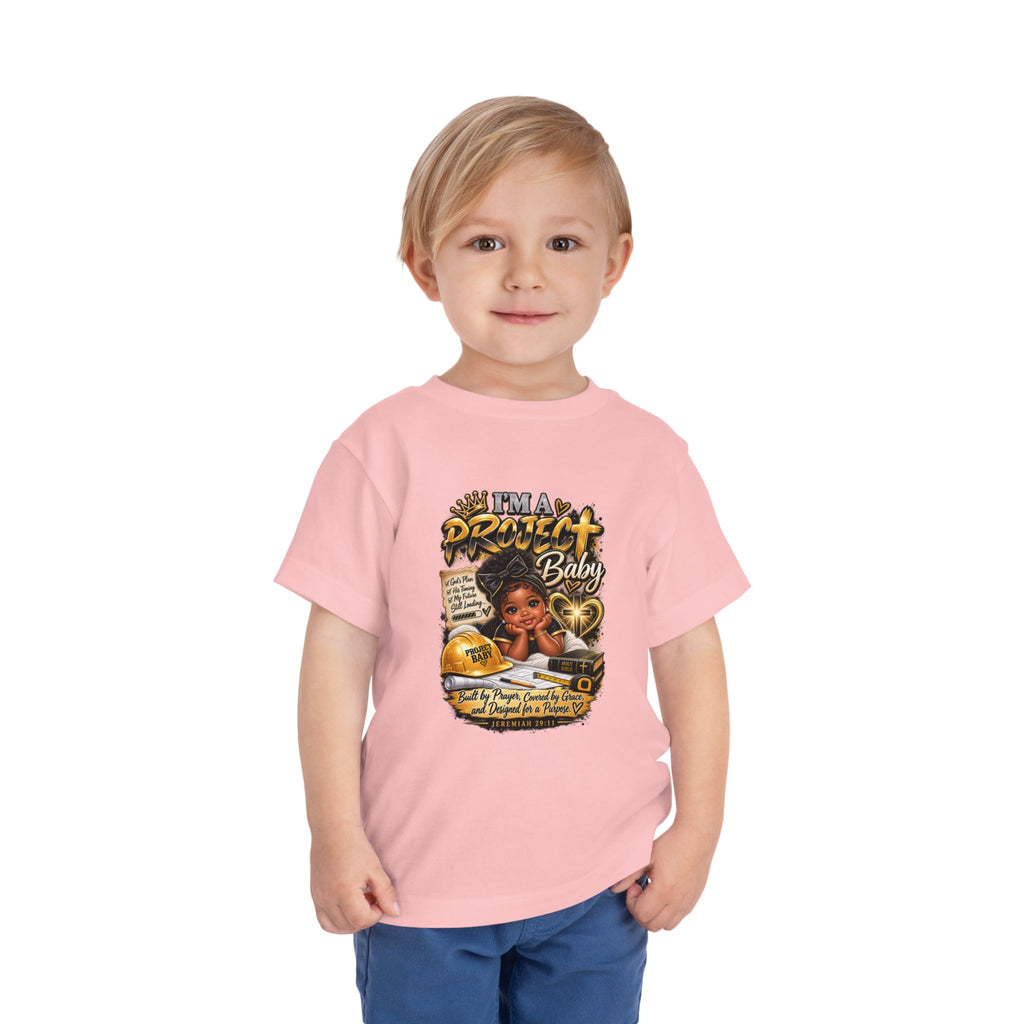 Toddler Tee — "I'm a Project Baby" Afro Girl Construction Graphic