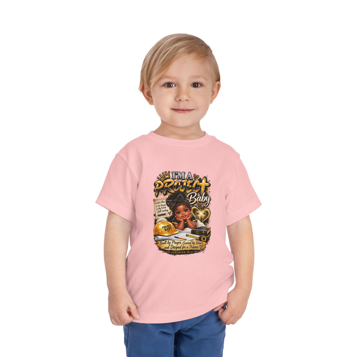 Toddler Tee — "I'm a Project Baby" Afro Girl Construction Graphic