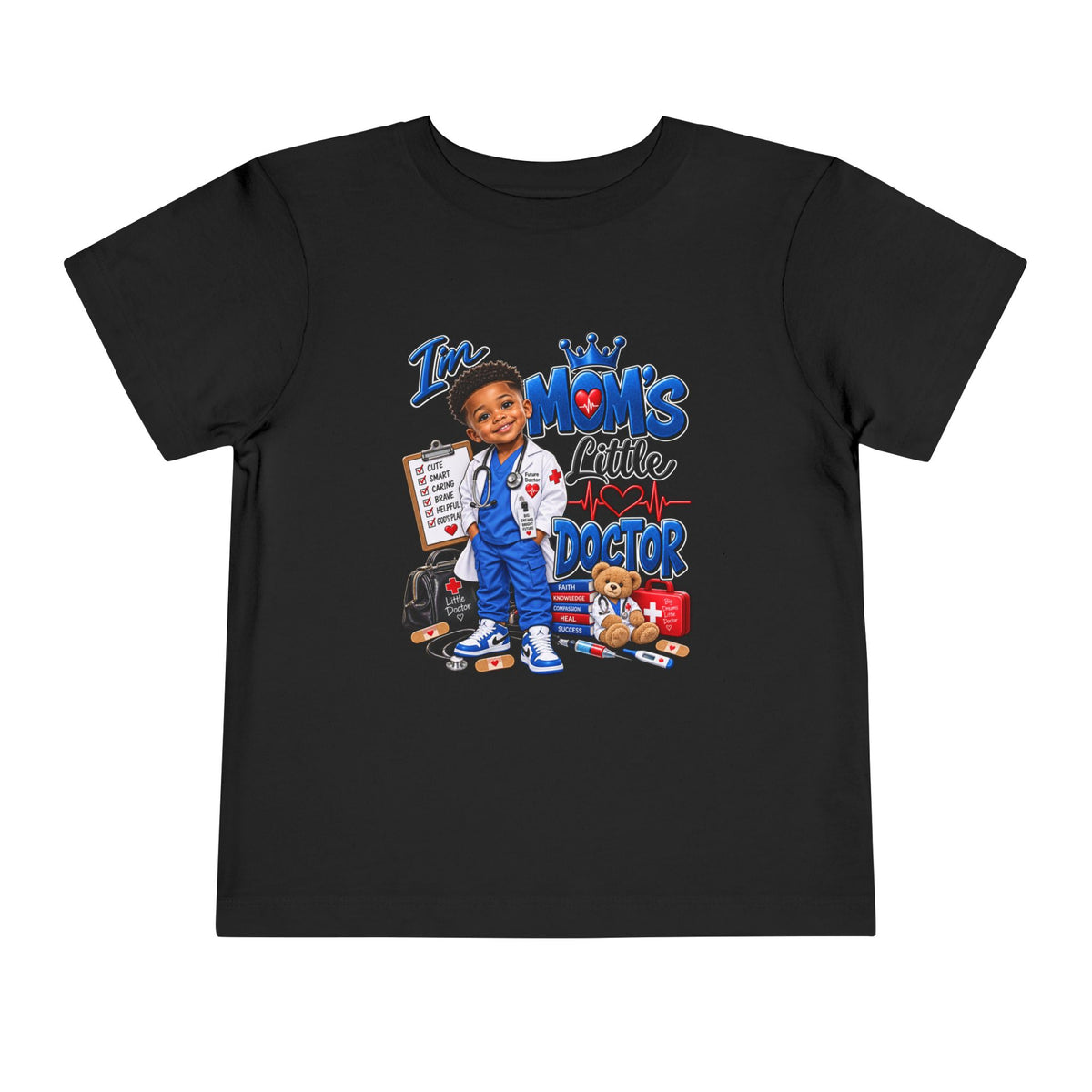Toddler 'Mom's Little Doctor' Short Sleeve Tee - Cute Kids Doctor Playful Shirt