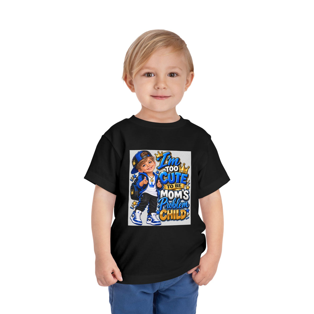 Toddler Tee — "Too Cute to Be Mom's Problem Child" Graphic