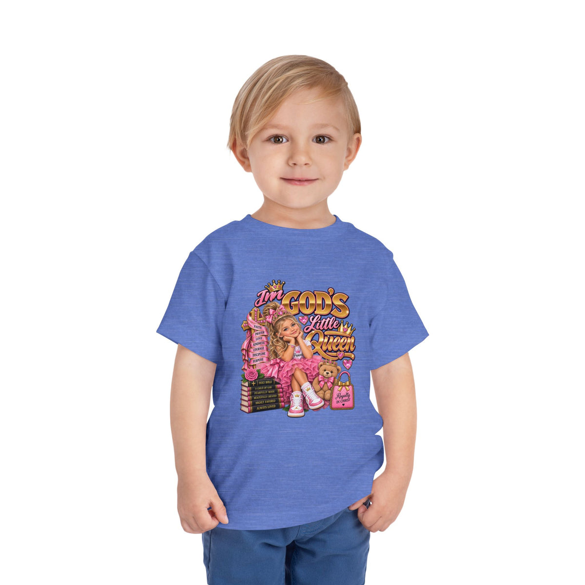 Toddler Tee — "God’s Little Queen" Pink Princess Graphic